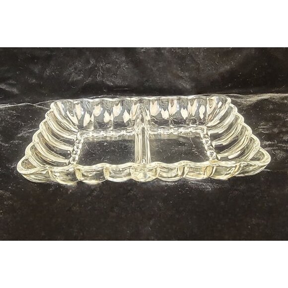 Vintage Clear Pressed Glass Divided Dish with Scalloped Edge - Picture 1 of 13
